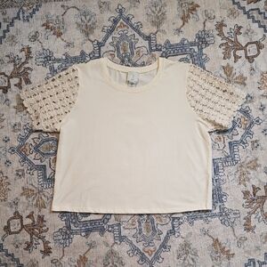 Joie Cream Crochet Sleeve Cropped Top